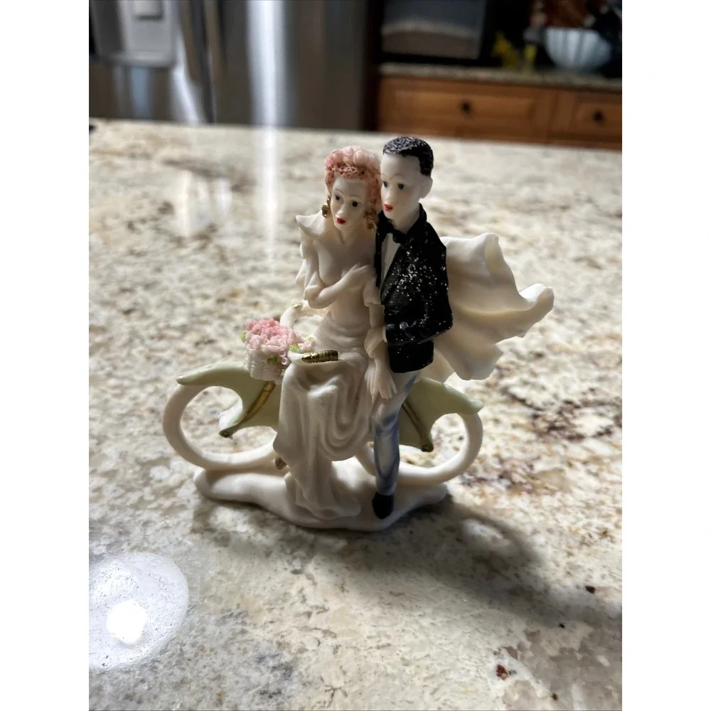 Vintage Style Bride and Groom on Bicycle Wedding Cake Topper Figurine Keepsake